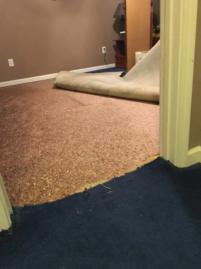 Carpet pad removal revealing water damage during Drying & Dehumidification in Fowler